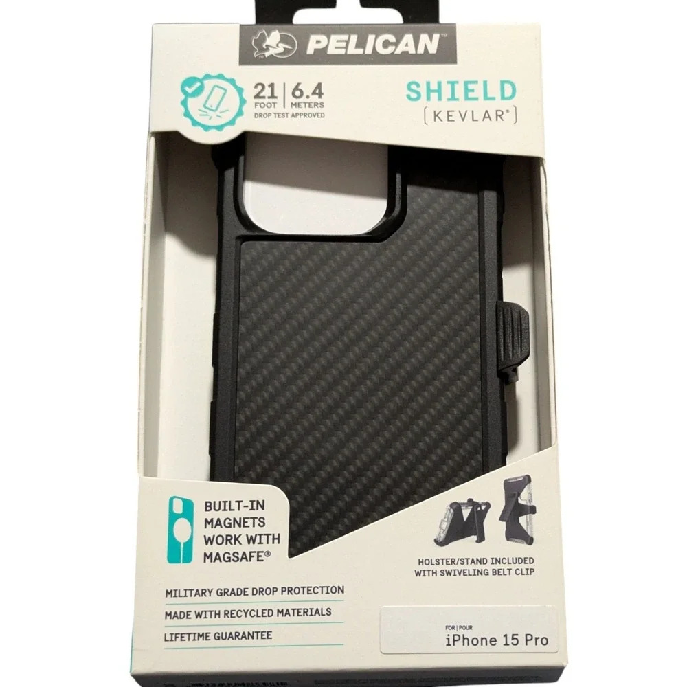 BB. Pelican Shield Kevlar, W/MagSafe Case and Holster For iPhone 15 Pro In Black